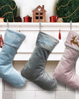 Custom Embroidered Velvet Christmas Stocking, Personalised Merry Xmas Elegant Present Sock, Santa Holiday Decor, Family Kid Gift Bag Storage