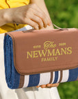 Custom Embroidered Waterproof Outdoor Carry Handle Picnic Blanket, Personalised Durable Portable Camping Beach Park Rug, Wedding Mother Gift