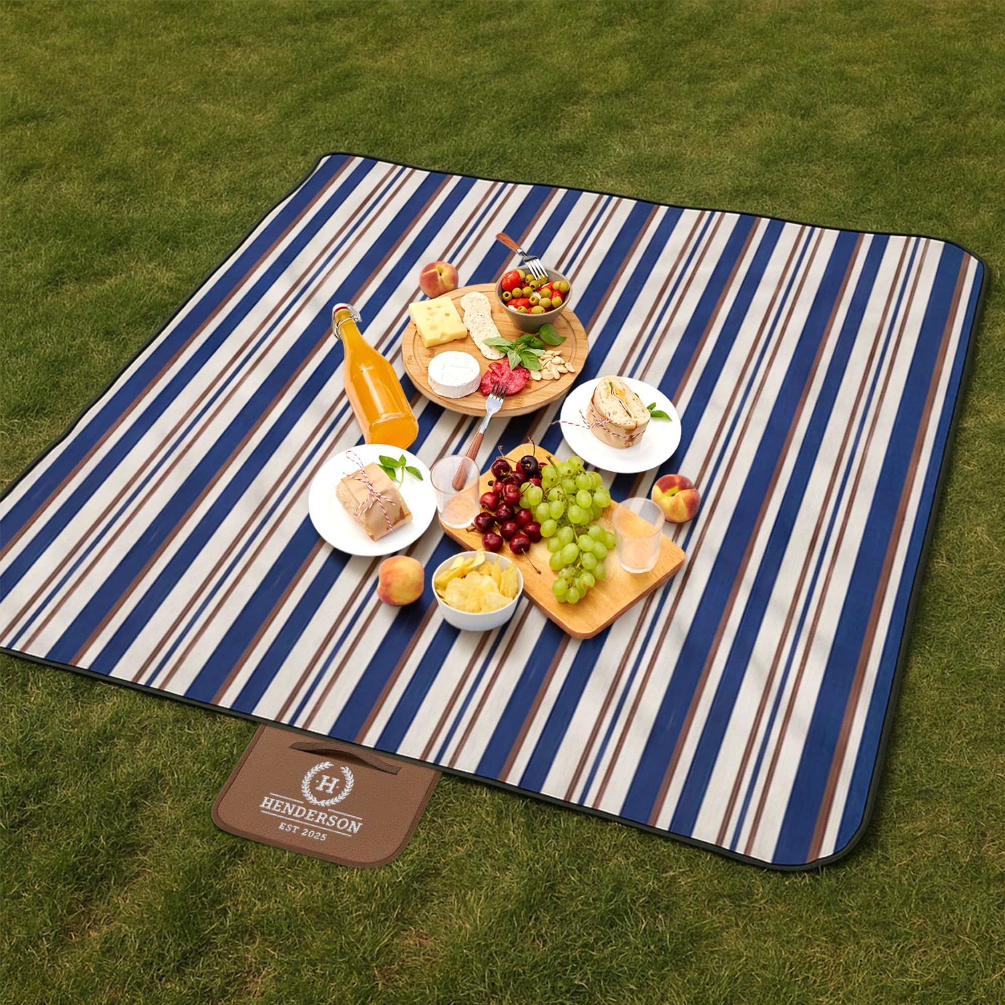 Custom Embroidered Waterproof Outdoor Carry Handle Picnic Blanket, Personalised Durable Portable Camping Beach Park Rug, Wedding Mother Gift
