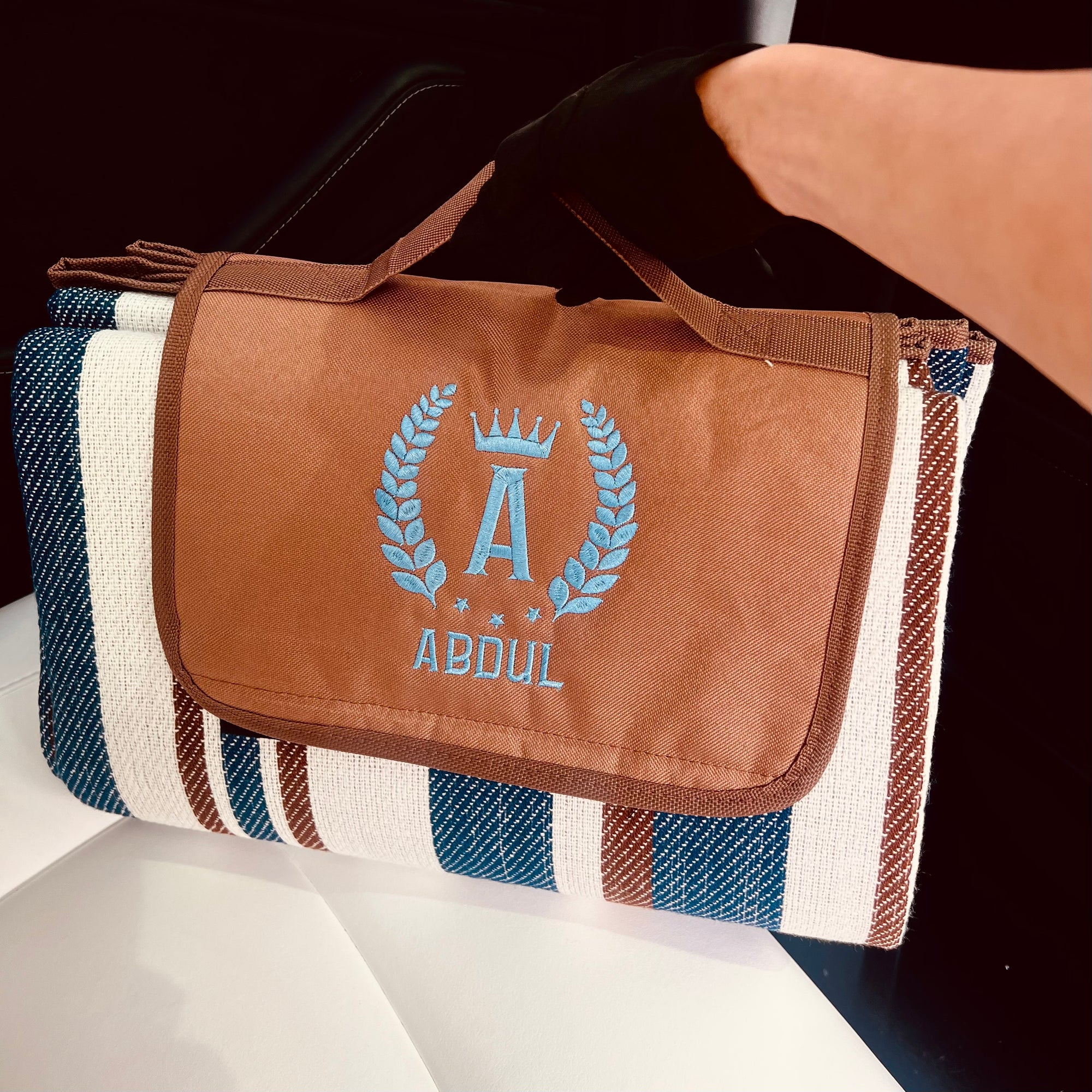 Custom Embroidered Waterproof Outdoor Carry Handle Picnic Blanket, Personalised Durable Portable Camping Beach Park Rug, Wedding Mother Gift