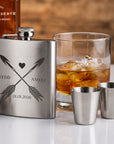 Custom Engraved 7oz Hip Flask Gift Set - Shot Glasses & Funnel | Personalised in Australia with Logo, Groomsmen, Birthday, Father's Day, Corporate Keepsake Box