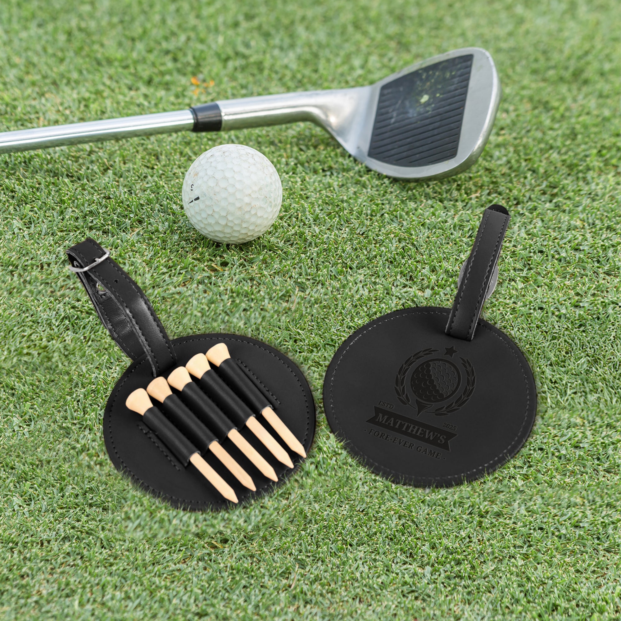 Custom Engraved Leatherette Golf Tee Holder Tag, Personalised Name/ Logo Sport Accessories, Dad, Golfer, Groomsmen, Christmas Corporate Gift