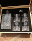 Custom Engraved Carving Old Fashion Whiskey Decanter Set, 4  Scotch Glasses & Wooden Box, Personalised Barware Dad, Groomsmen Corporate Gift