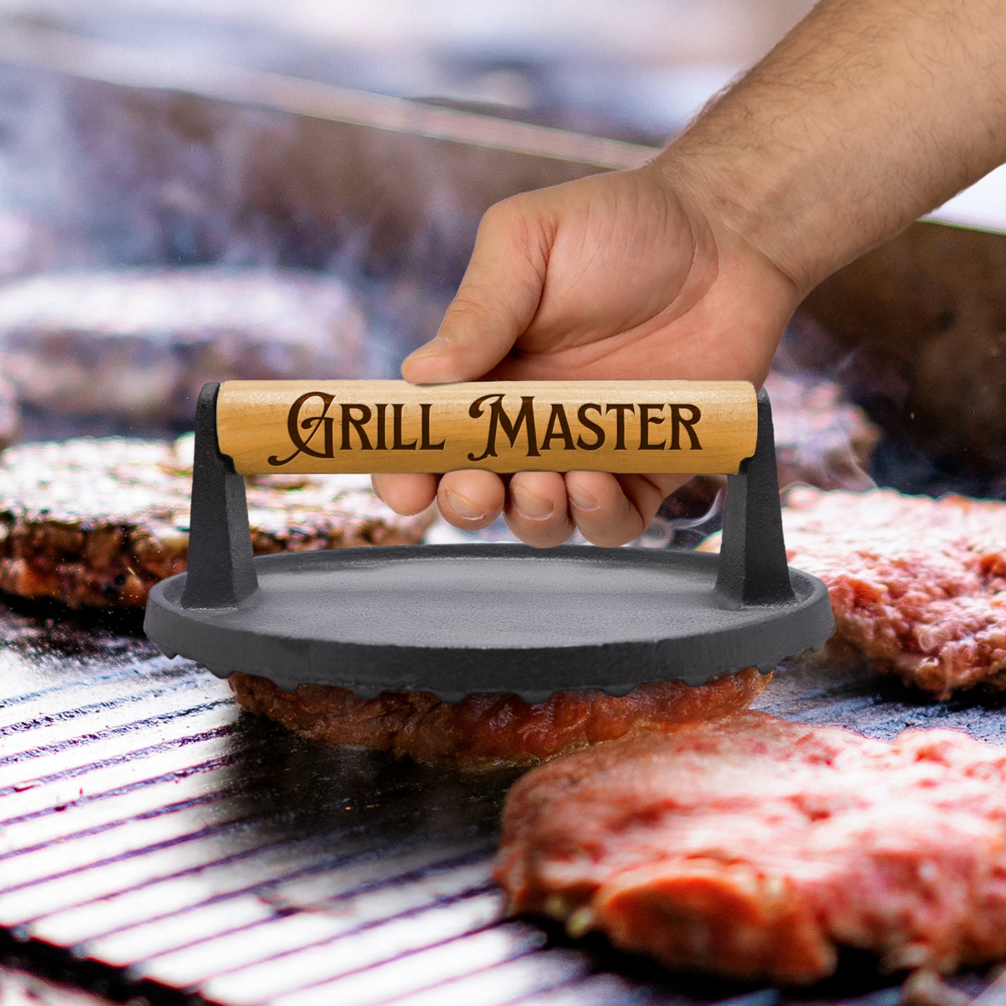 Custom Engraved Cast Iron BBQ Grill Press, Personalised Burger & Meat Weight, Barbecue Lover, Outdoor Cooking Dad Birthday Housewarming Gift