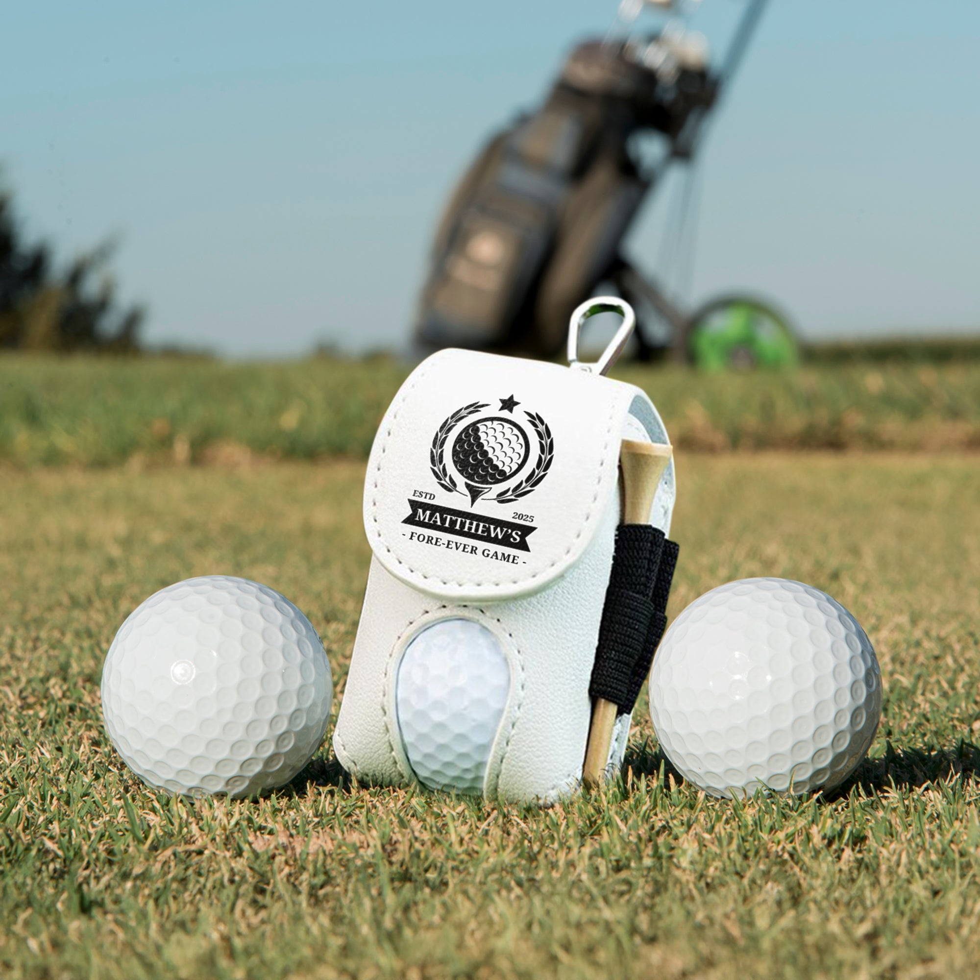 Custom Engraved Leatherette Gold Ball Pouch & Tee Holder, Personalised Name/ Logo Accessories Pocket, Dad Groomsmen Christmas Corporate Gift