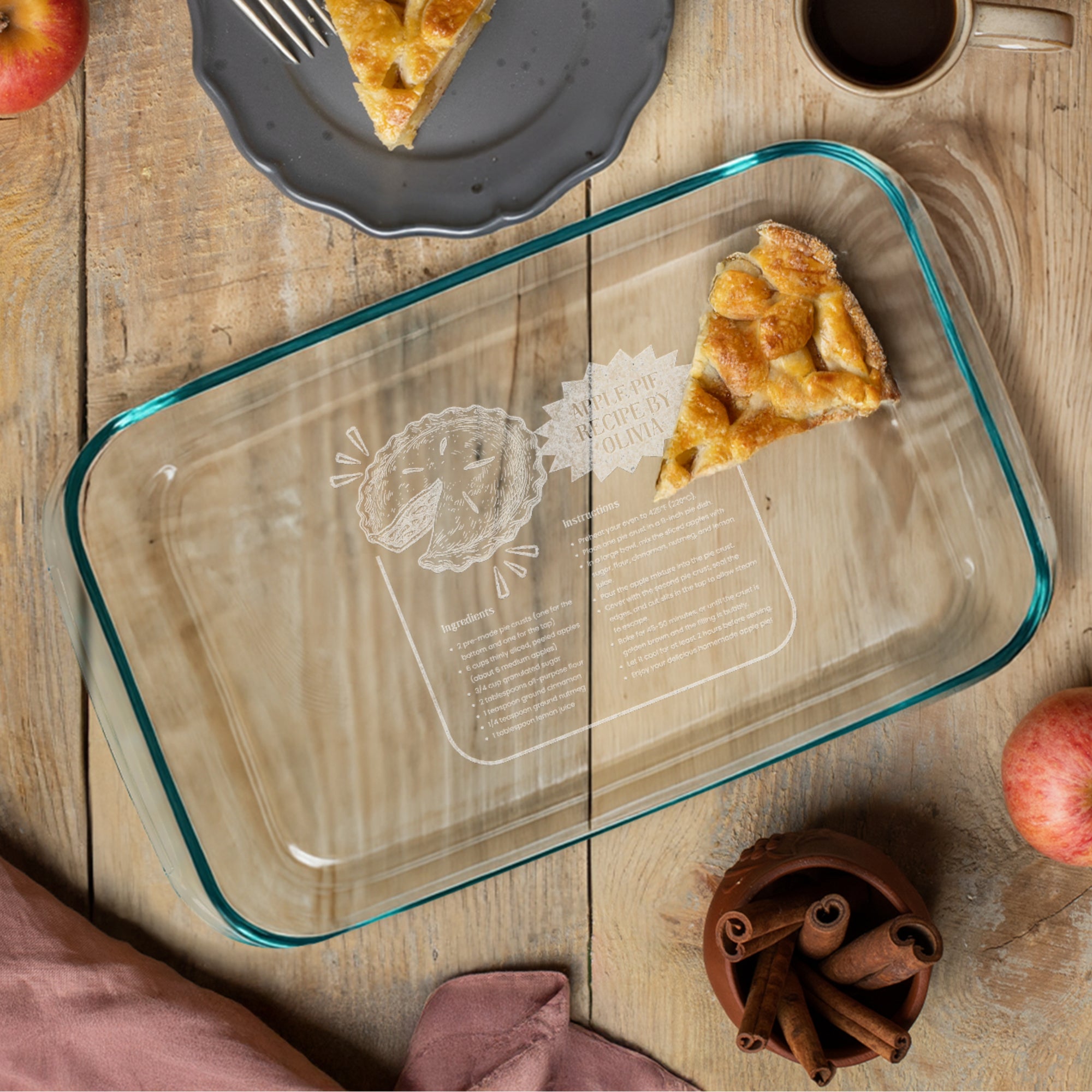 Custom Engraved Recipe Rectangle Glass Baking Tray, Personalised Handwritten Photo Pie Dish, Kitchenware Housewarming Grandma Christmas Gift
