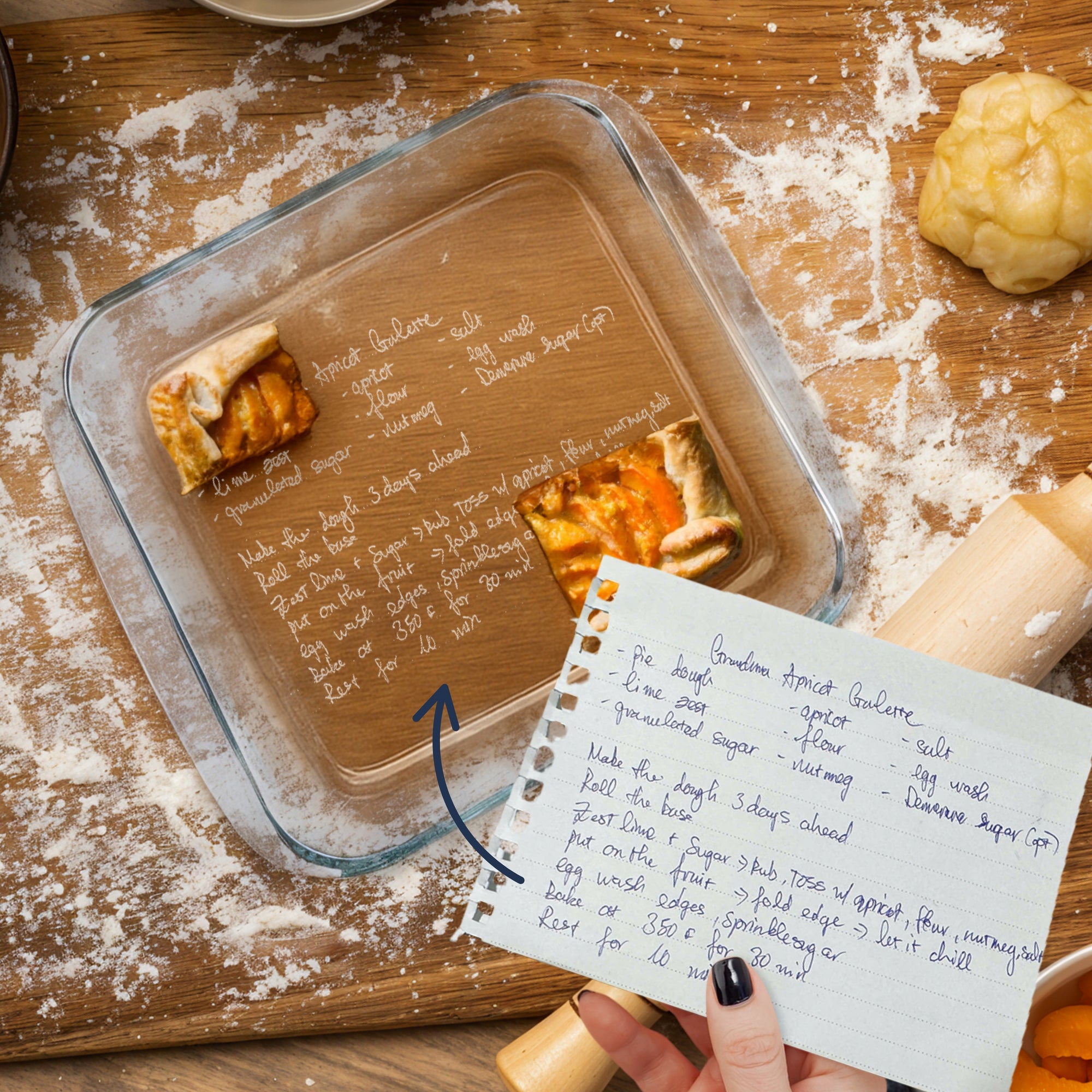 Custom Engraved Recipe Square Glass Baking Tray, Personalised Handwritten Photo Pie Dish, Kitchenware, Housewarming, Grandma Christmas Gift