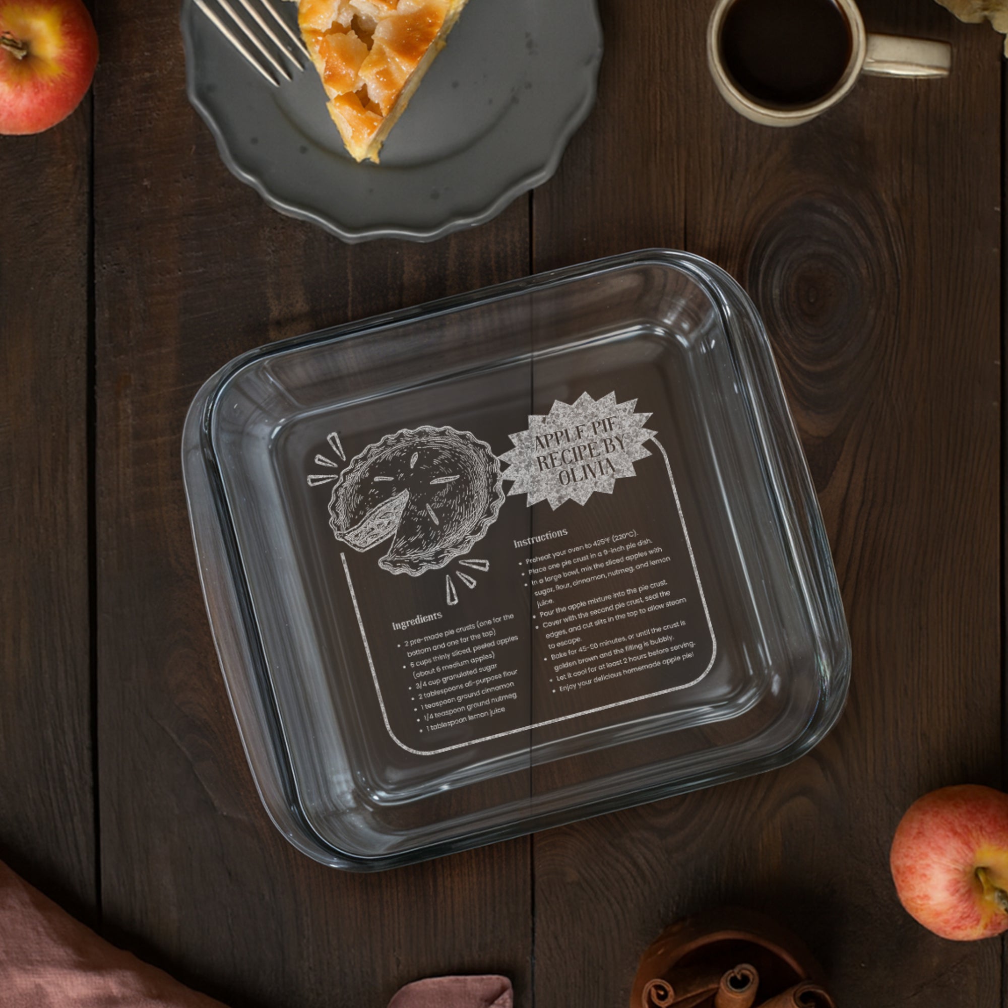Custom Engraved Recipe Square Glass Baking Tray, Personalised Handwritten Photo Pie Dish, Kitchenware, Housewarming, Grandma Christmas Gift