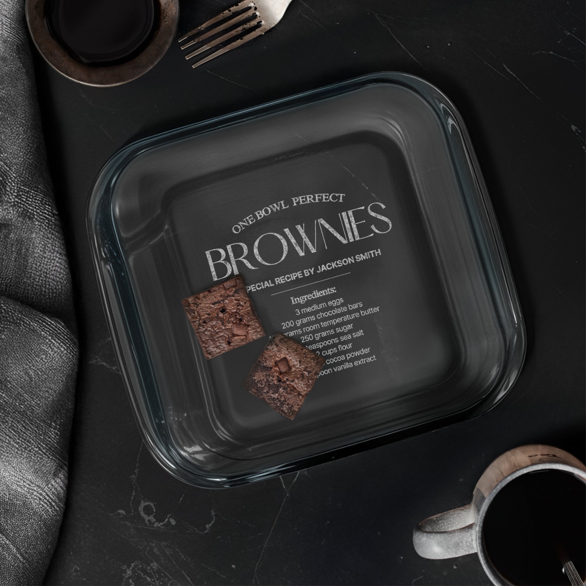 Custom Engraved Recipe Square Glass Baking Tray, Personalised Handwritten Photo Pie Dish, Kitchenware, Housewarming, Grandma Christmas Gift