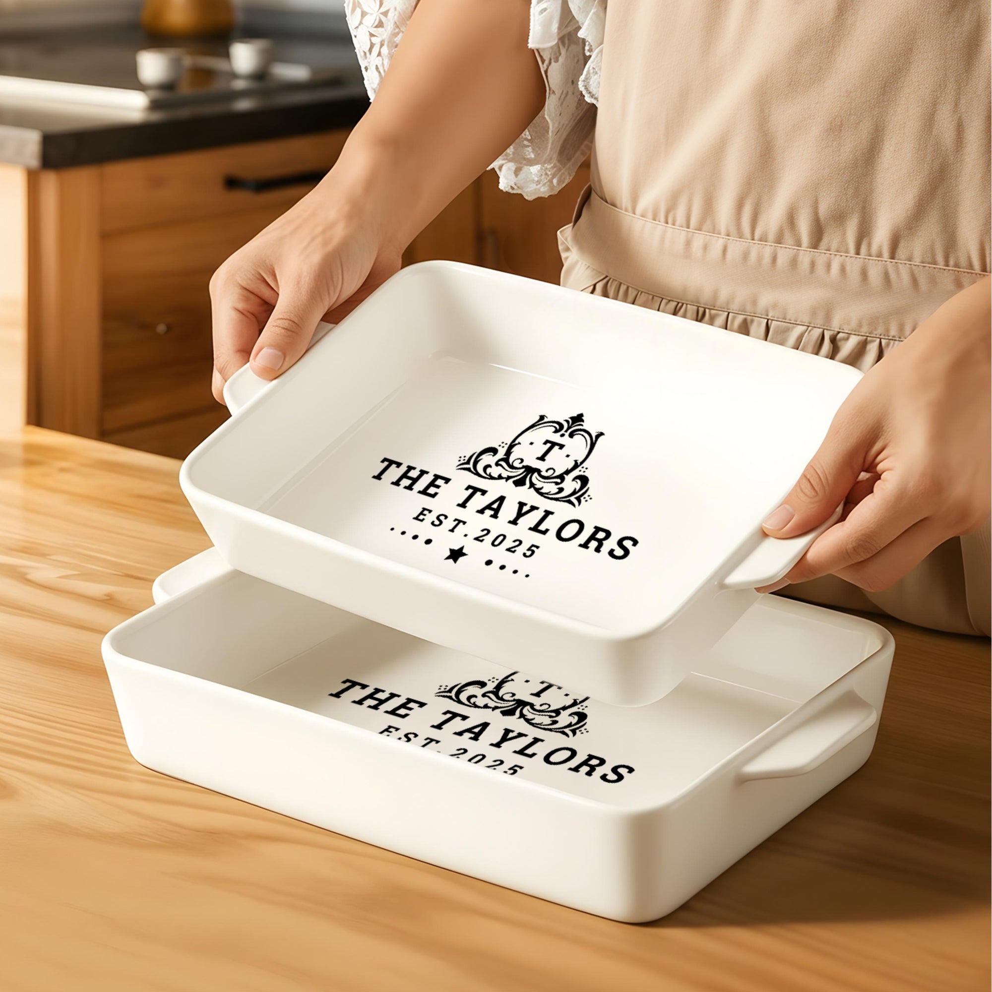 Custom Engraved Rectangle White Porcelain Baking Tray, Personalised Portrait Pie Dish, Kitchen Keepsake, Housewarming Grandma Christmas Gift