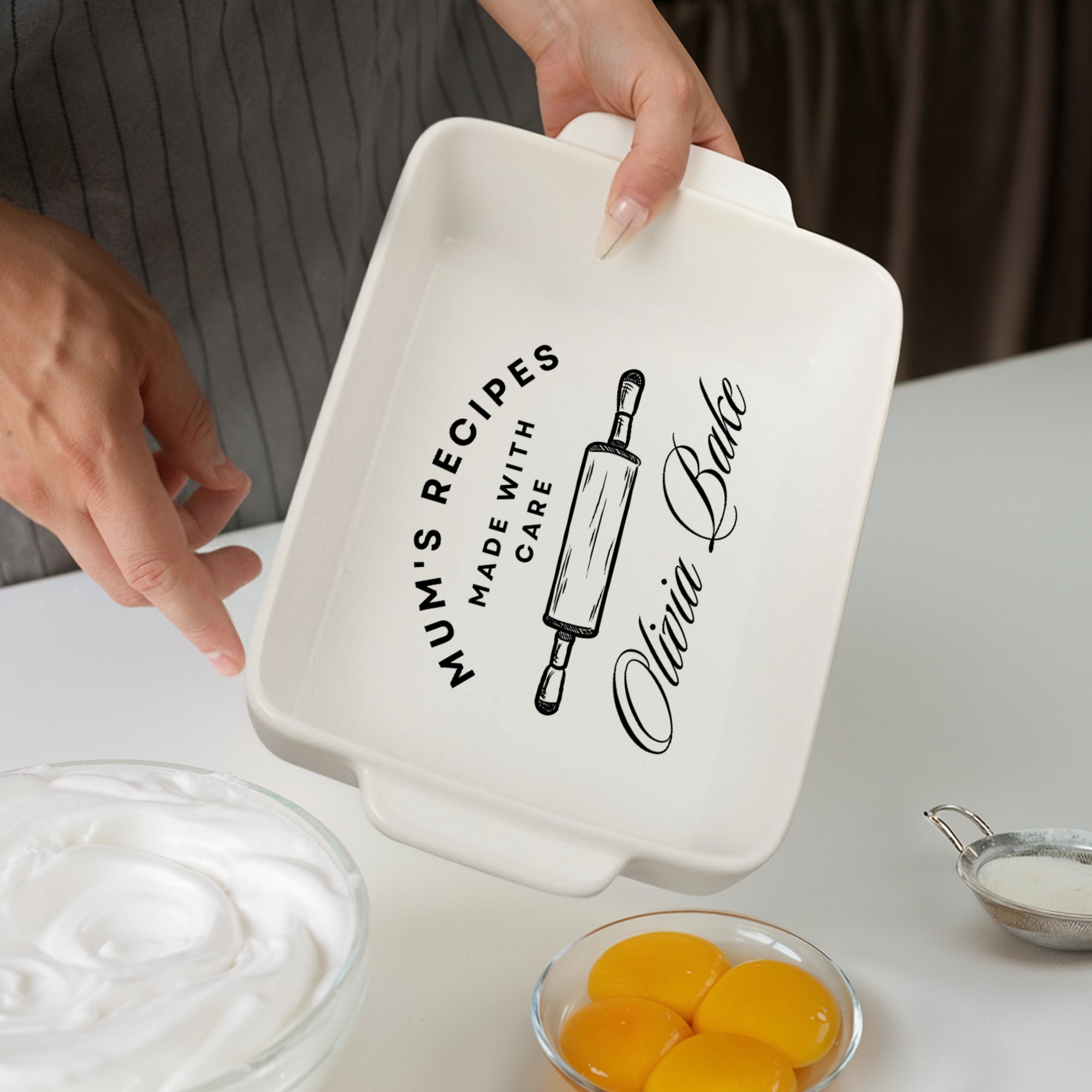 Custom Engraved Rectangle White Porcelain Baking Tray, Personalised Portrait Pie Dish, Kitchen Keepsake, Housewarming Grandma Christmas Gift