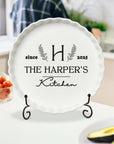 Custom Engraved Round White Porcelain Baking Tray, Personalised Pie Dish Quiches Tart, Kitchen Keepsake, Housewarming Grandma Christmas Gift