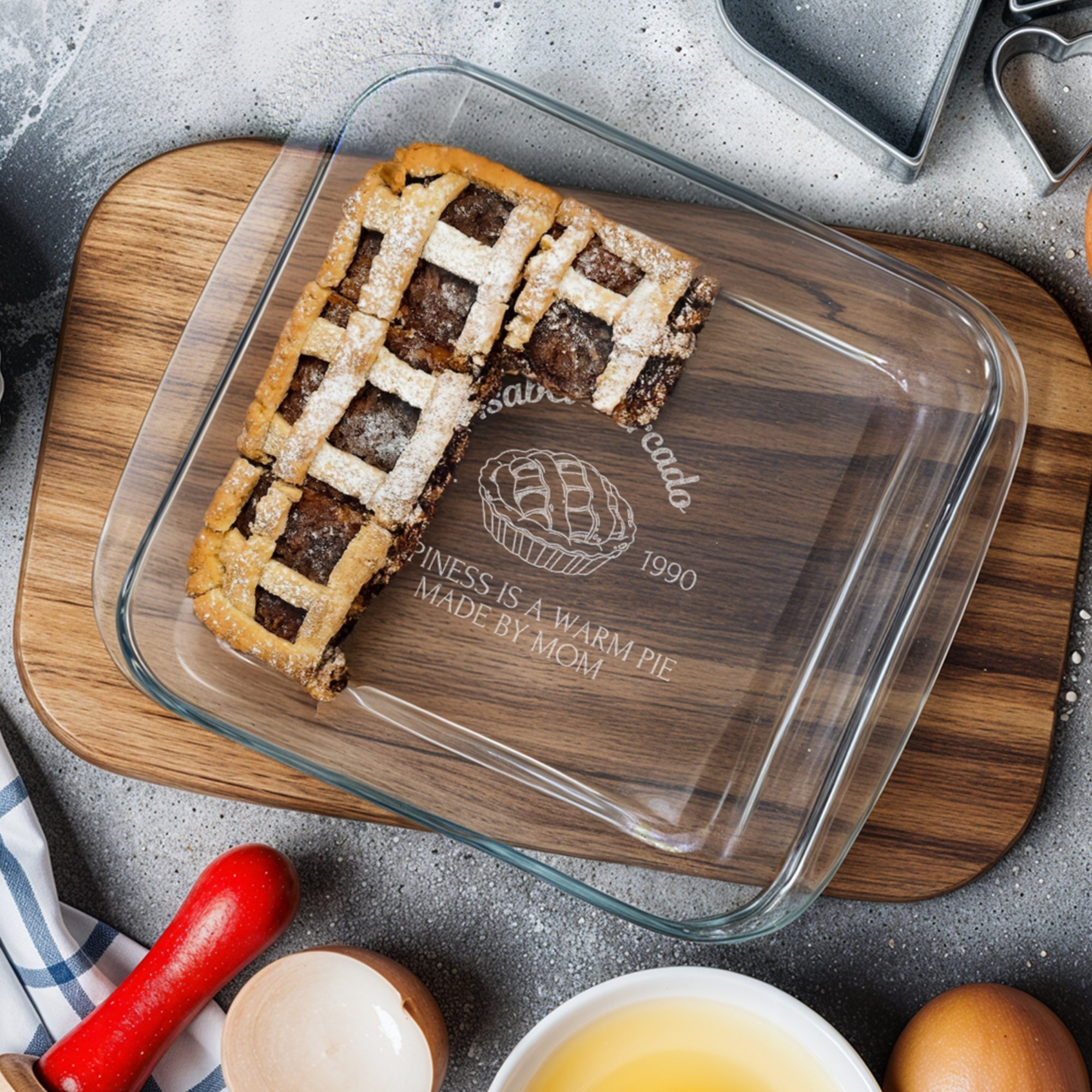 Custom Engraved Square Glass Baking Tray, Personalised Casseroles, Dessert, Pie Dish, Tableware, Mom Dad Kitchen Housewarming Christmas Gift