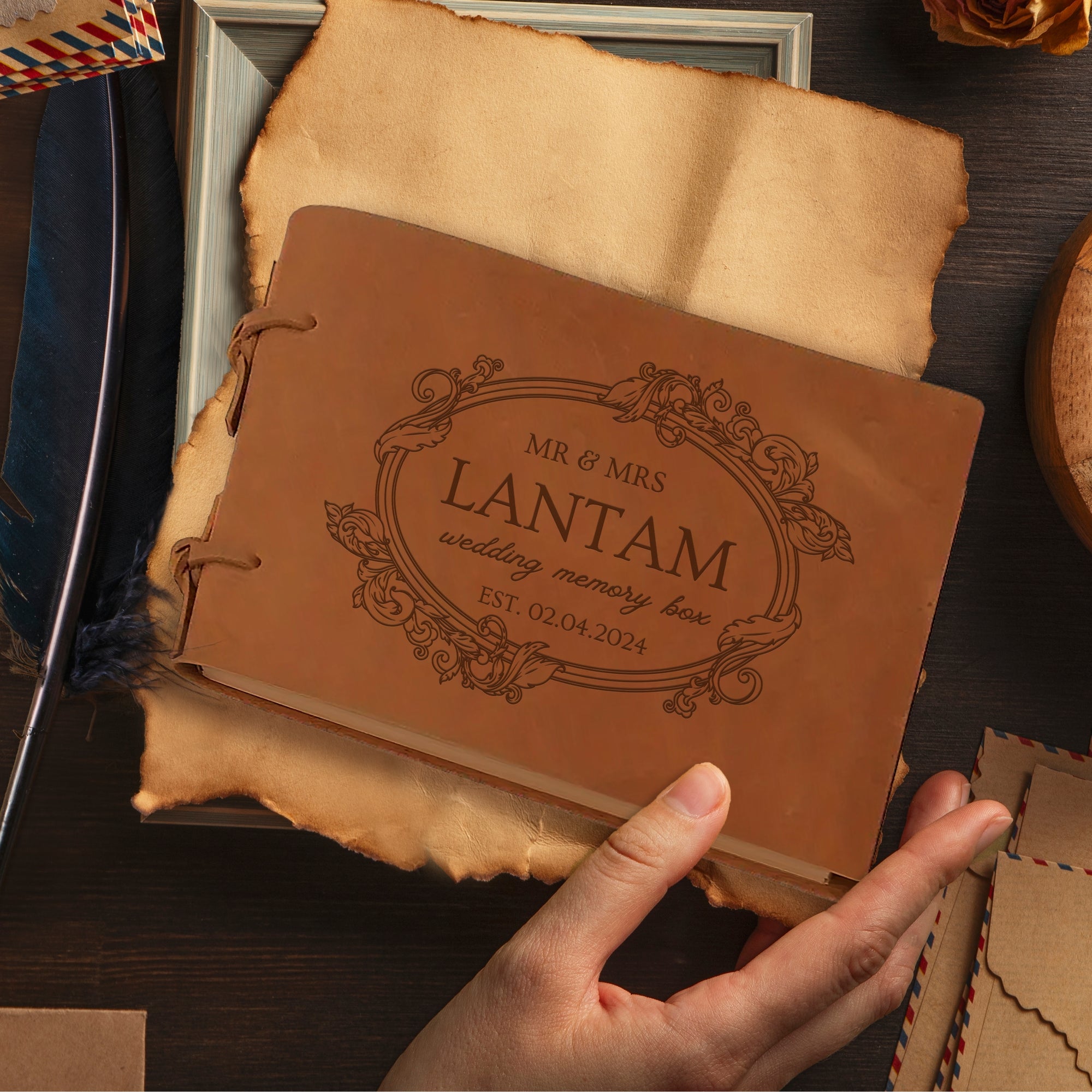 Custom Engraved Cowhide Leather 100 Sheet A5 Vintage Wedding Guest Book, Personalised Handmade Crazy Horse Traditional Notebook, Party Decor