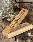 Custom Engraved Walnut Wooden Pen & Case Set, Personalised Logo Eco Bamboo Corporate Gifts, Teacher, Student, Event, Wedding Reception Decor
