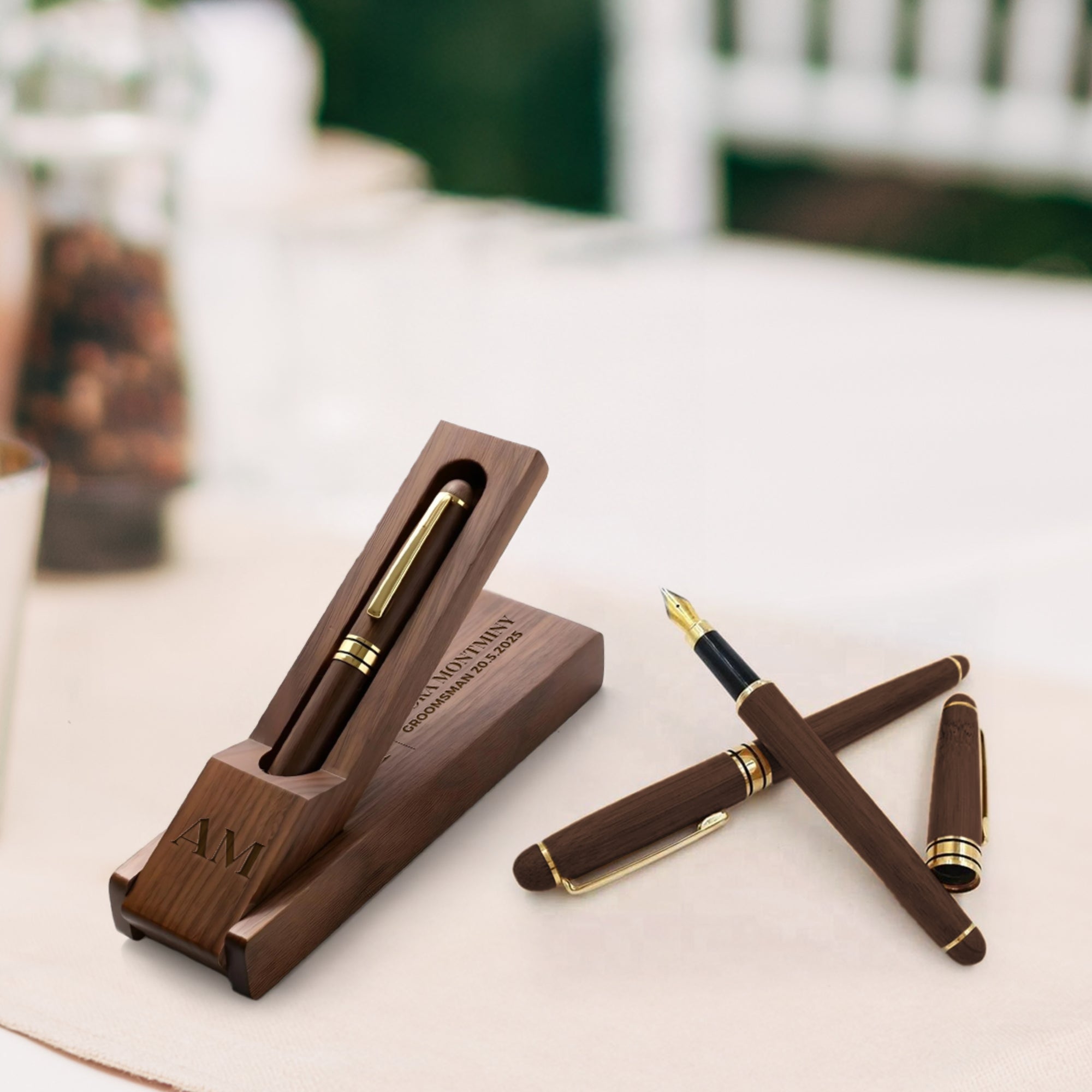 Custom Engraved Walnut Wooden Pen & Case Set – PersonaCustom Engraved Walnut Wooden Pen & Case Set, Personalised Logo Eco Bamboo Corporate Gifts, Teacher, Student, Event, Wedding Reception Decorlised Eco Bamboo Sustainable Corporate Gifts, Teacher, Student, Event, Wedding Reception Decor