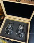 Custom Engraved Whiskey Wooden Box & 2 Europe Crystal Scotch Glass, Personalised Logo Barware Set, Retirement, Groomsman Dad, Corporate Gift