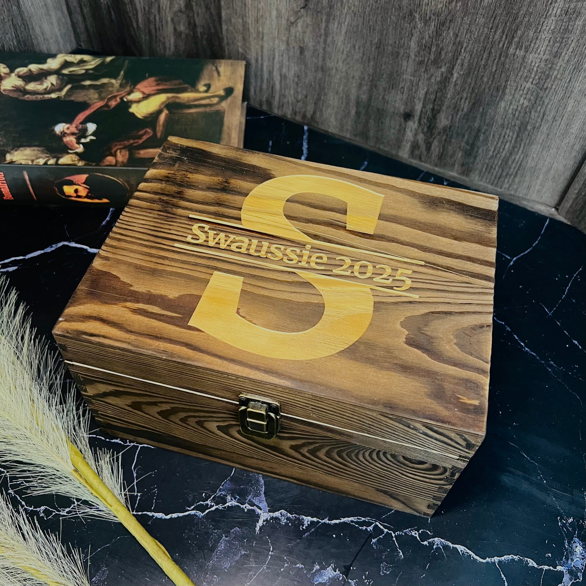 Custom Engraved Whiskey Wooden Box & 2 Europe Crystal Scotch Glass, Personalised Logo Barware Set, Retirement, Groomsman Dad, Corporate Gift