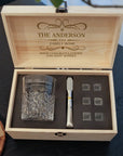 Custom Engraved Whiskey Wooden Box, Diamond Scotch Glass, 6 Ice Stones & Tongs, Personalised Logo Barware Set, Groomsman Dad, Corporate Gift
