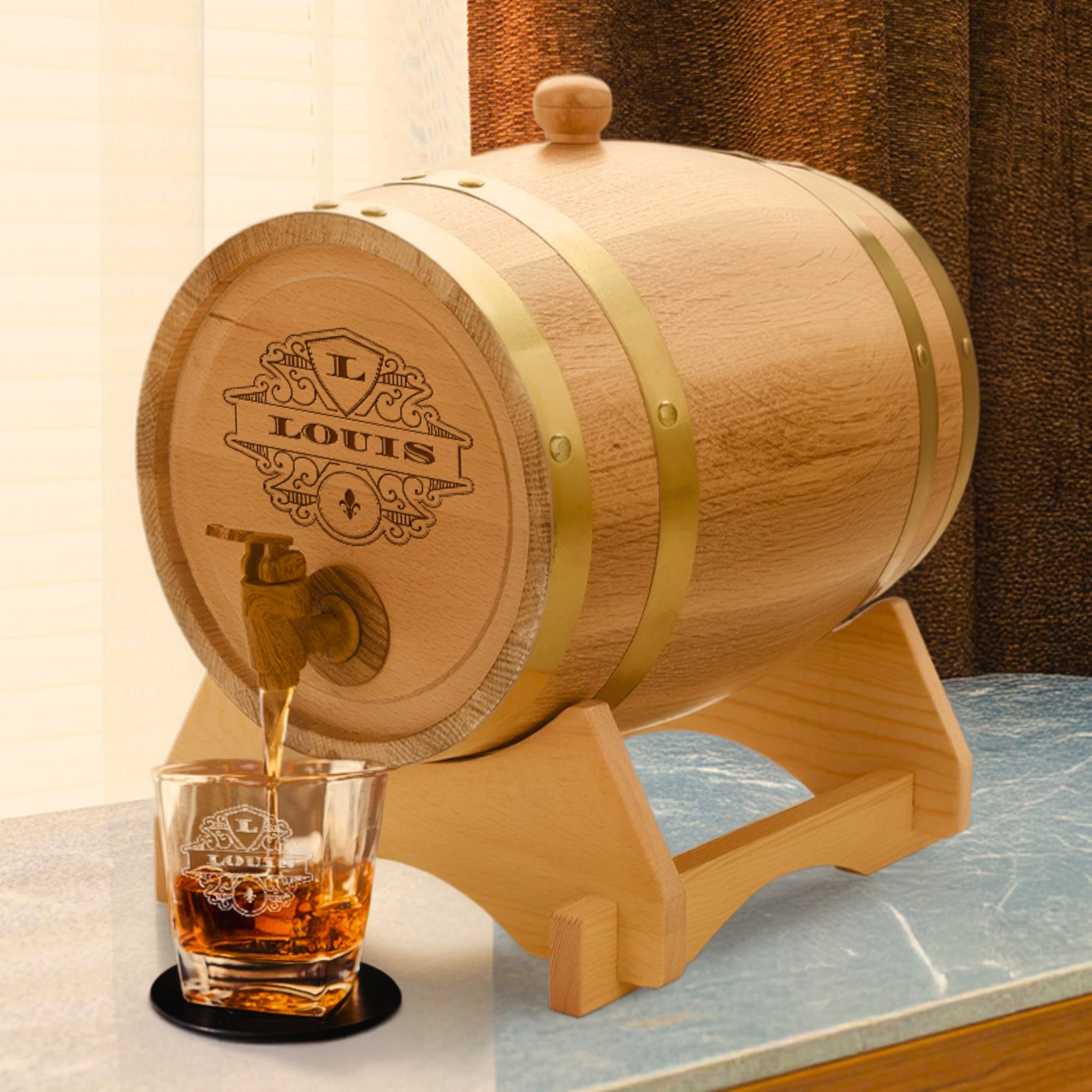Custom Engraved Wooden Wine Barrel 5L | Whiskey, Brandy, Tequila Tap Dispenser, Beer Pine Wood Storage, Groomsman Wedding, Birthday Dad Gift