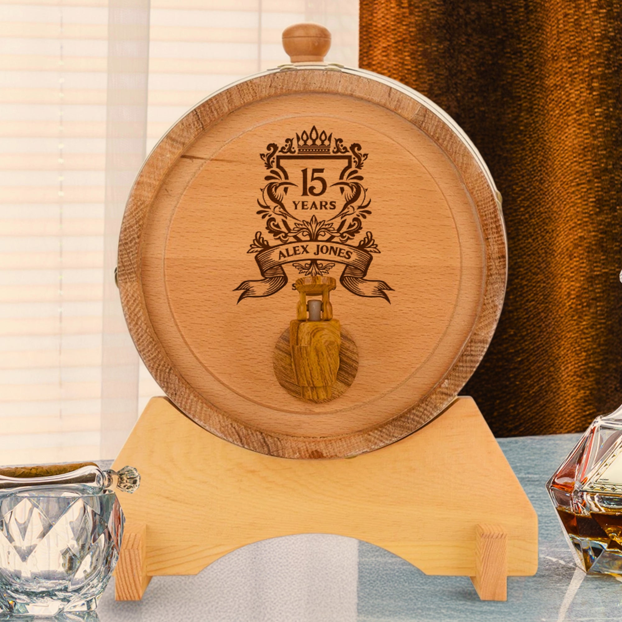 Custom Engraved Wooden Wine Barrel 5L | Whiskey, Brandy, Tequila Tap Dispenser, Beer Pine Wood Storage, Groomsman Wedding, Birthday Dad Gift