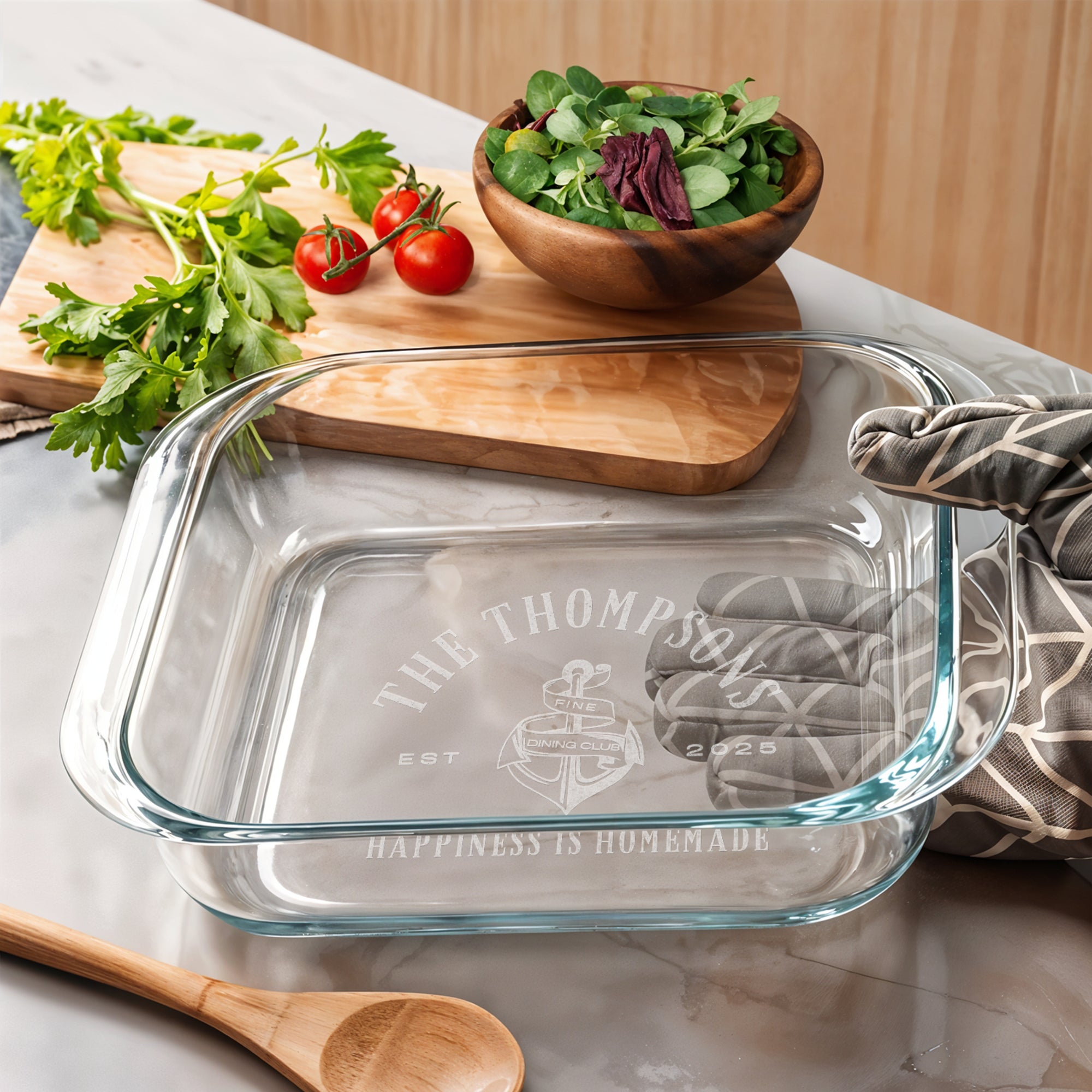 Custom Engraved Square Glass Baking Tray, Personalised Casseroles, Dessert, Pie Dish, Tableware, Mom Dad Kitchen Housewarming Christmas Gift