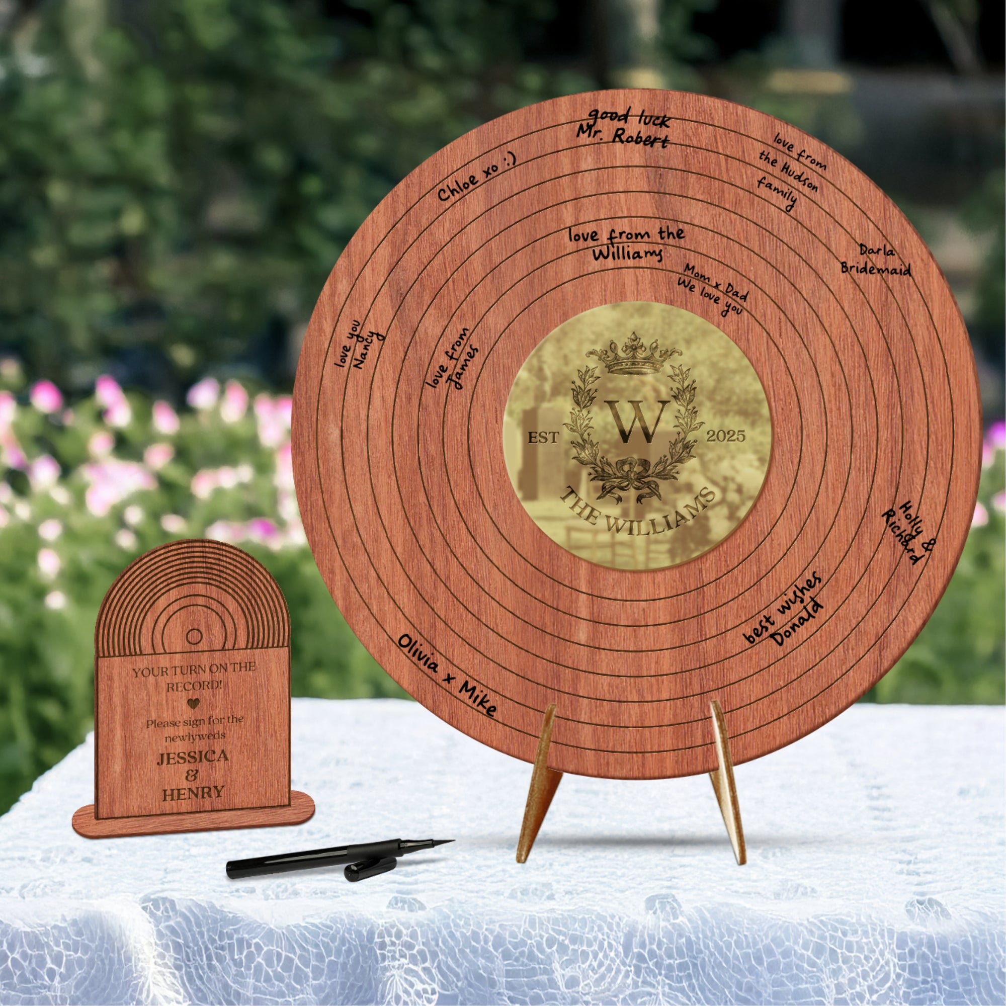 Custom Wooden Record Vinyl Wedding Sign, Personalised Guest Book Alternative Welcome Signage, Music Lovesong Couple Decor, Anniversary Gift