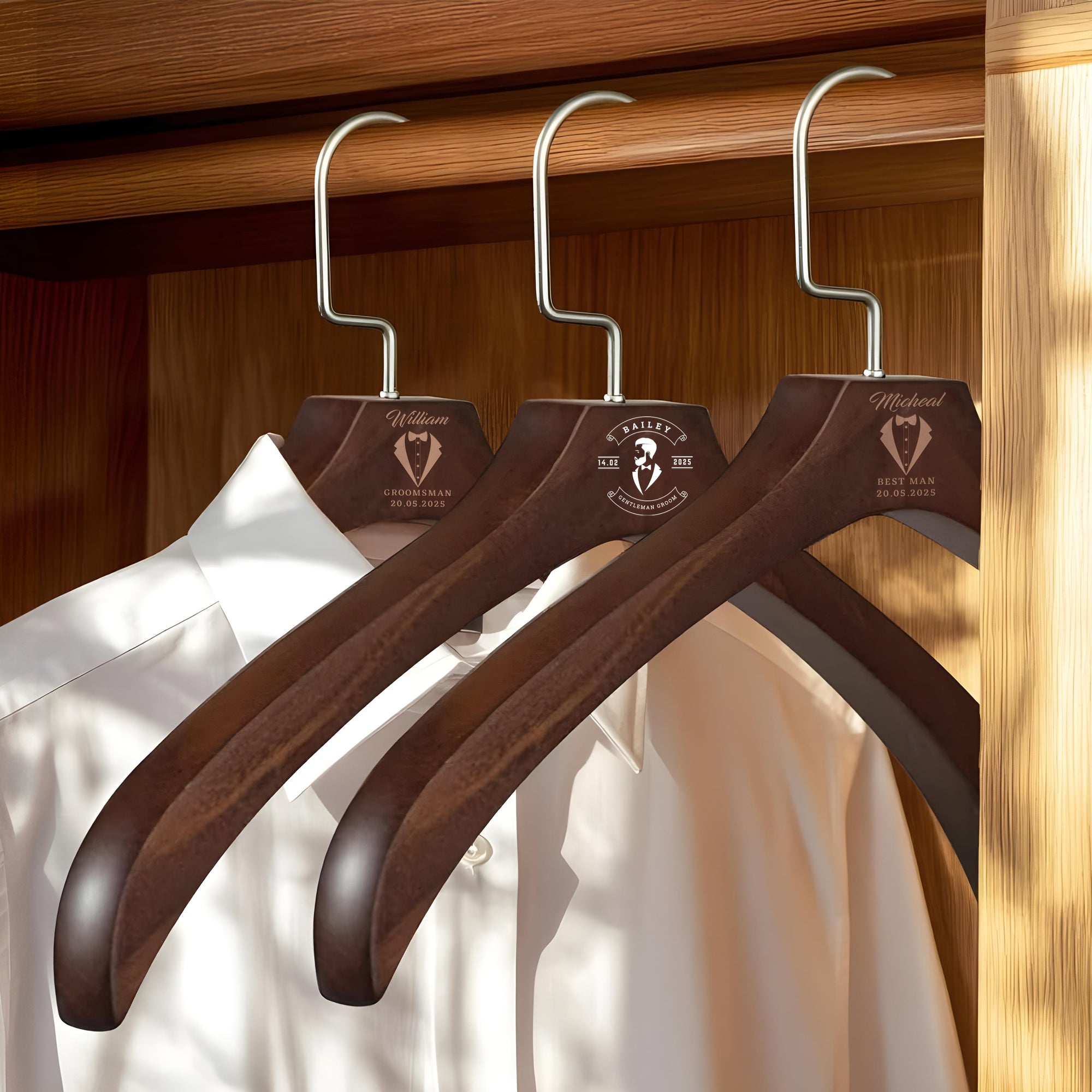 Custom Deluxe Contoured Wide Shoulder Wooden Hanger, Personalised Logo Retail Fashion Hangers Wedding Groomsman Bridesmaid Housewarming Gift