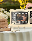 Custom Made Laser Cut Plywood & Acrylic Retro TV Wedding Couple Photo Drop Box, Personalised Guest Book Alternative Vintage Stationery Decor