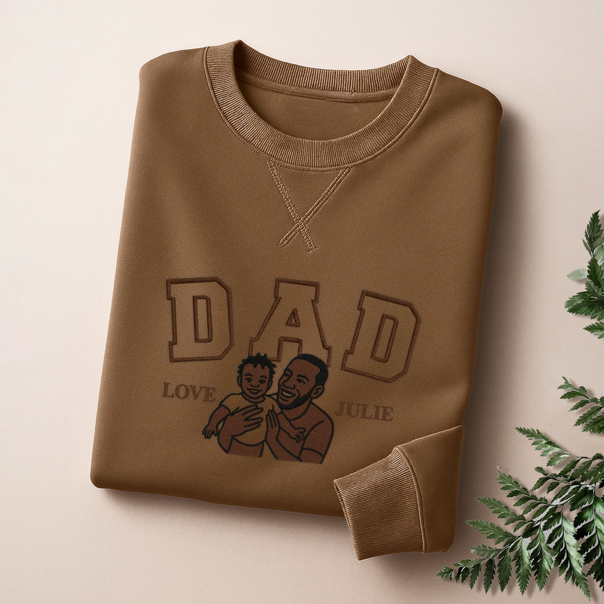 Custom Photo Embroidered Dad Sweatshirt, Personalised Family Portrait Jumper, Oversized Crewneck Name Embroidery, Father's Day, Gift for Him