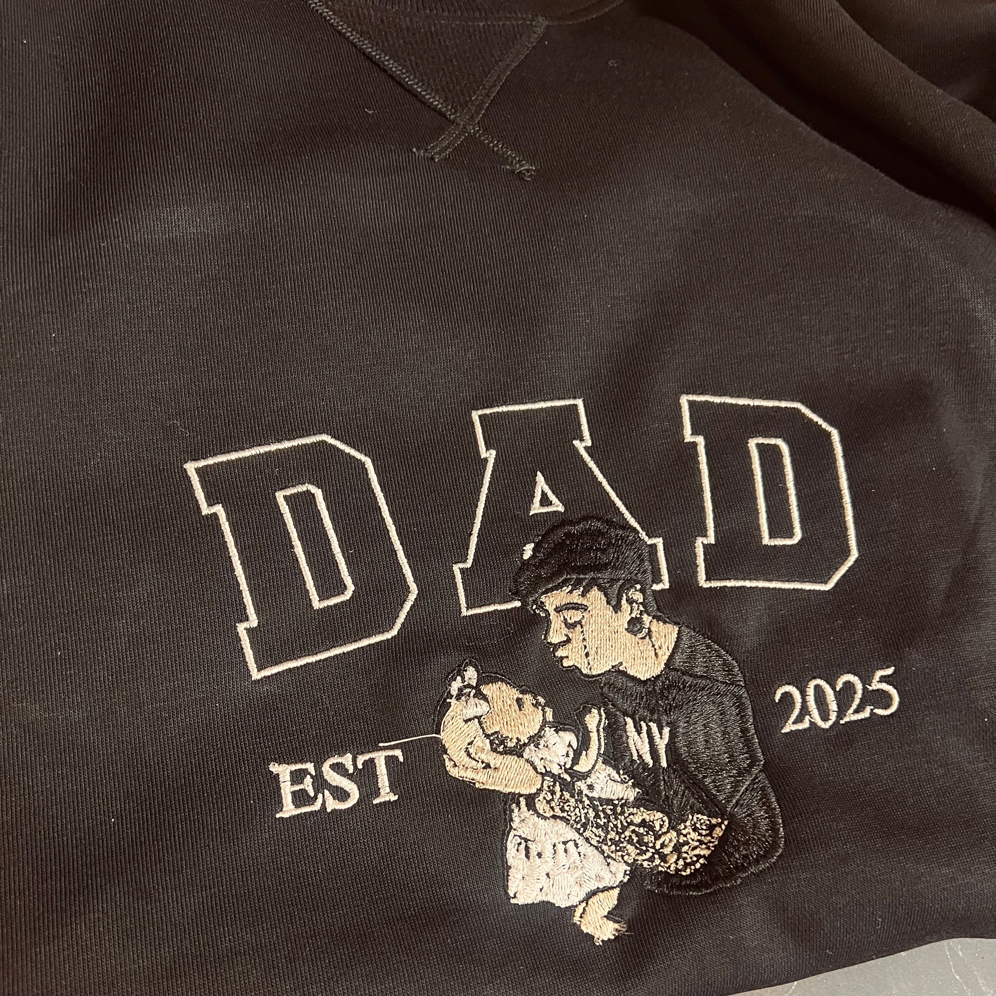 Custom Photo Embroidered Dad Sweatshirt, Personalised Family Portrait Jumper, Oversized Crewneck Name Embroidery, Father's Day, Gift for Him