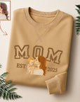 Custom Photo Embroidered Mum Sweatshirt, Personalised Family Portrait Jumper, Oversized Crewneck Name Embroidery, Mother's Day, Gift for Mom