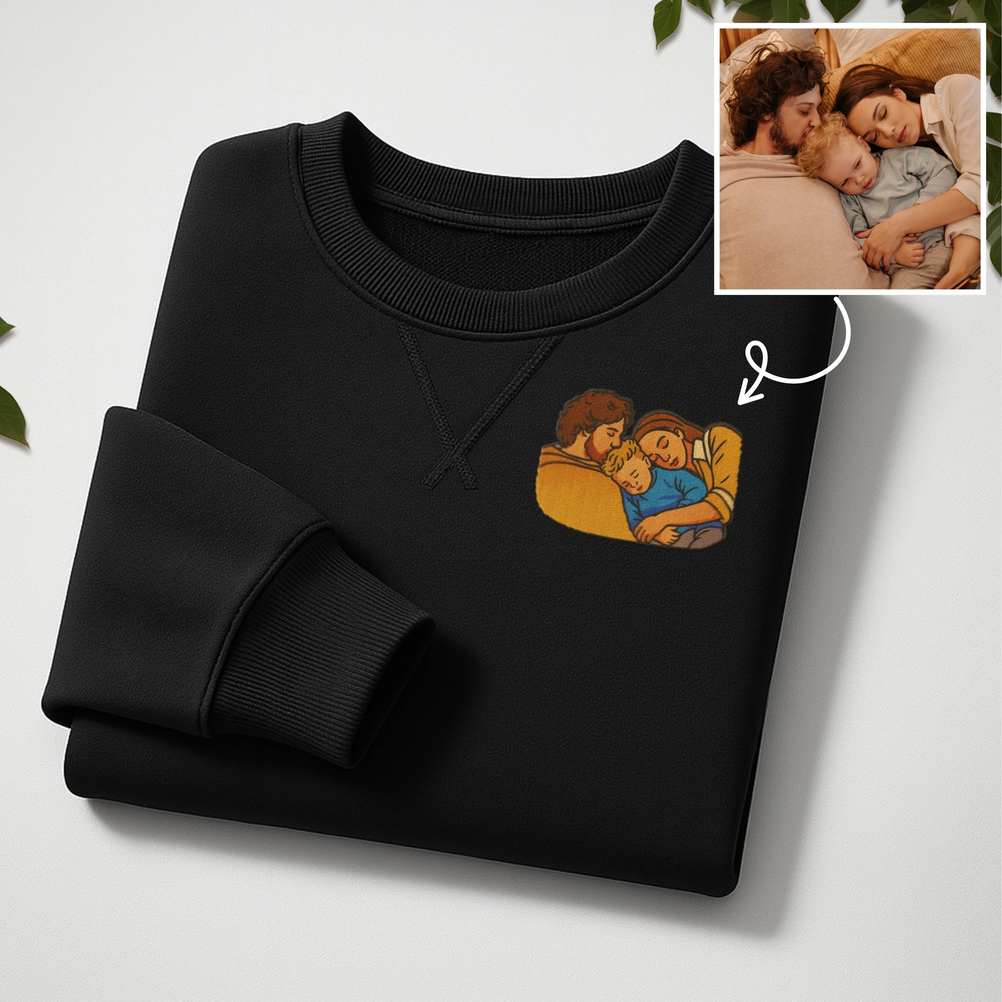 Custom Photo Embroidered Unisex Sweatshirt, Personalised Pet, Couple, Family Portrait Jumper, Unisex Oversized Crewneck Name Embroidery Gift