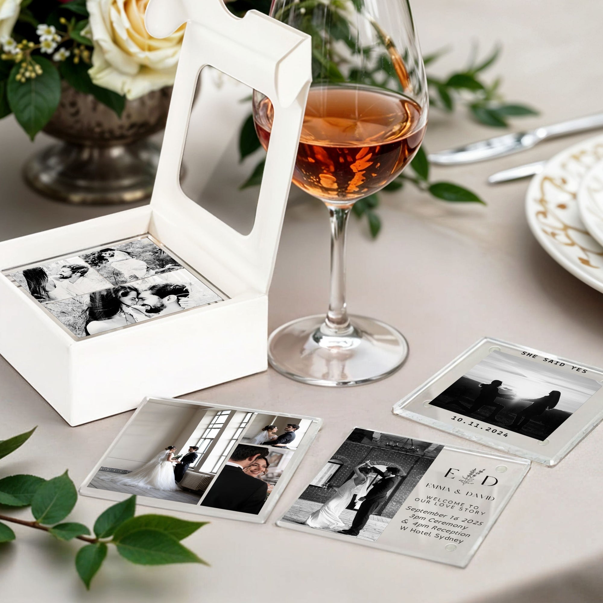 Custom Photo Glass Square Coaster, Personalised UV Print Name Drink Mat, Wedding Favours, Anniversary, Housewarming Birthday/ Corporate Gift