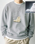 Custom Photo & Name Embroidered Pet Sweatshirt, Personalised Crewneck Jumper Oversize Dog, Cat Portrait Embroidery, Christmas Birthday Gift