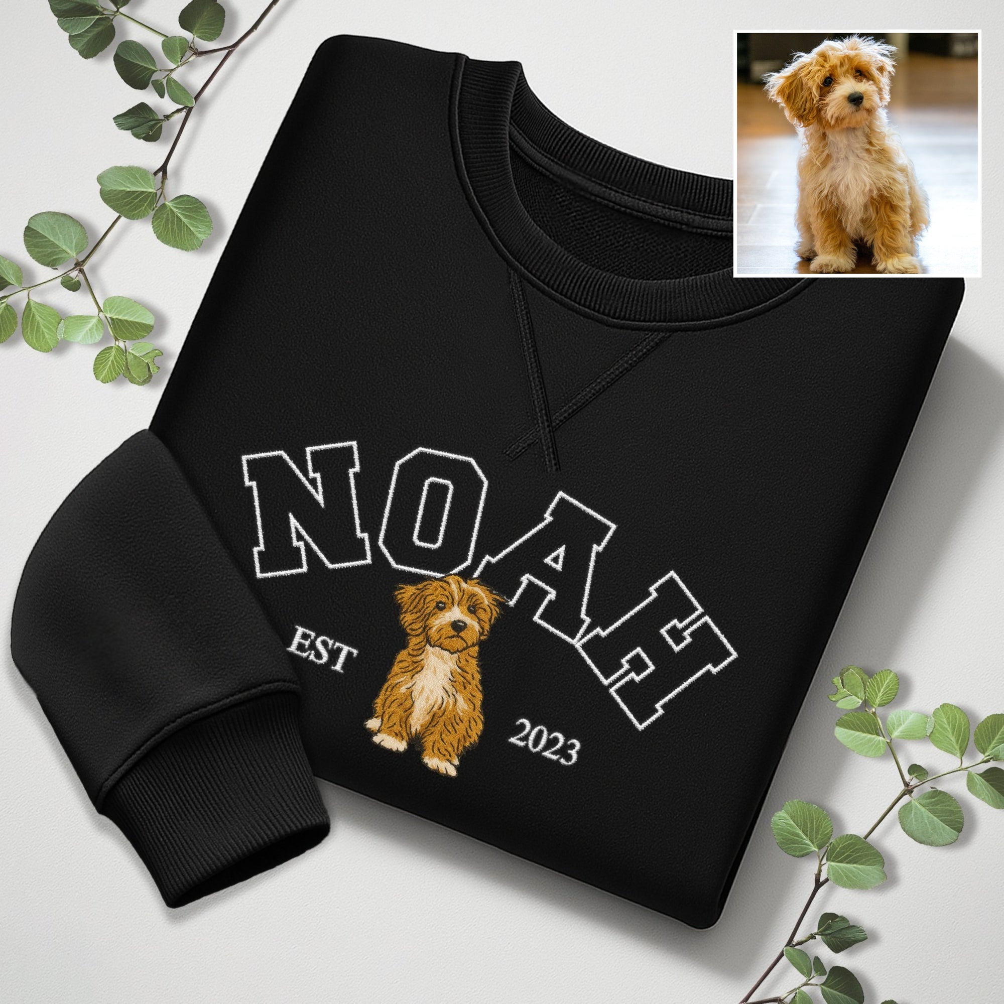 Custom Photo & Name Embroidered Pet Sweatshirt, Personalised Crewneck Jumper Oversize Dog, Cat Portrait Embroidery, Christmas Birthday Gift