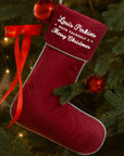 Custom Embroidered Velvet Christmas Stocking, Personalised Merry Xmas Elegant Present Sock, Santa Holiday Decor, Family Kid Gift Bag Storage