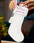 Custom Embroidered Knitted Pom Pom Christmas Stocking, Personalised Merry Xmas Present Sock, Santa Holiday Decor Family Kid Gift Bag Storage