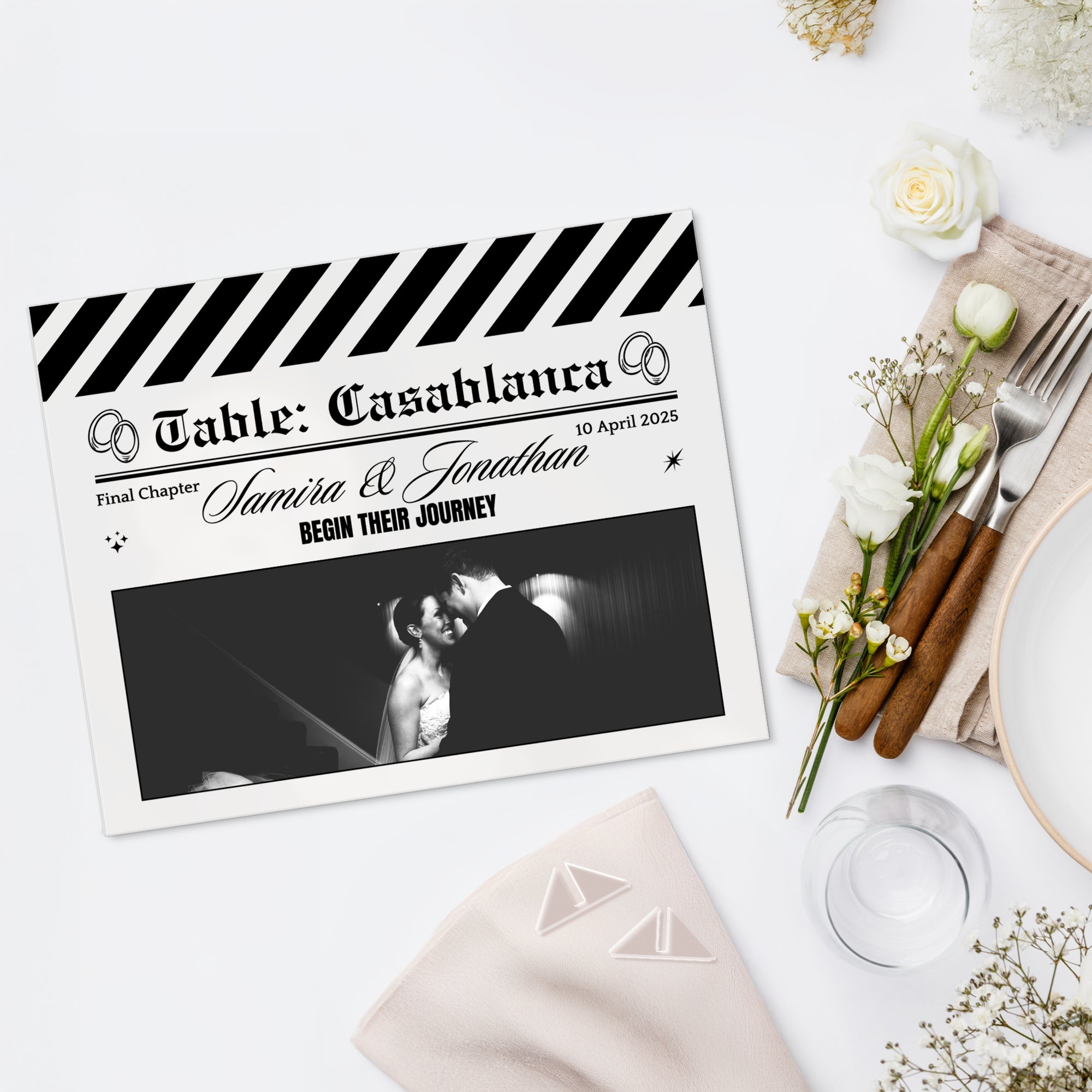 Custom UV Print Acrylic Clapperboard Cinefilm Table Number Sign, Personalised Wedding Movie Name Signage, Hollywood Cinema Party Event Decor