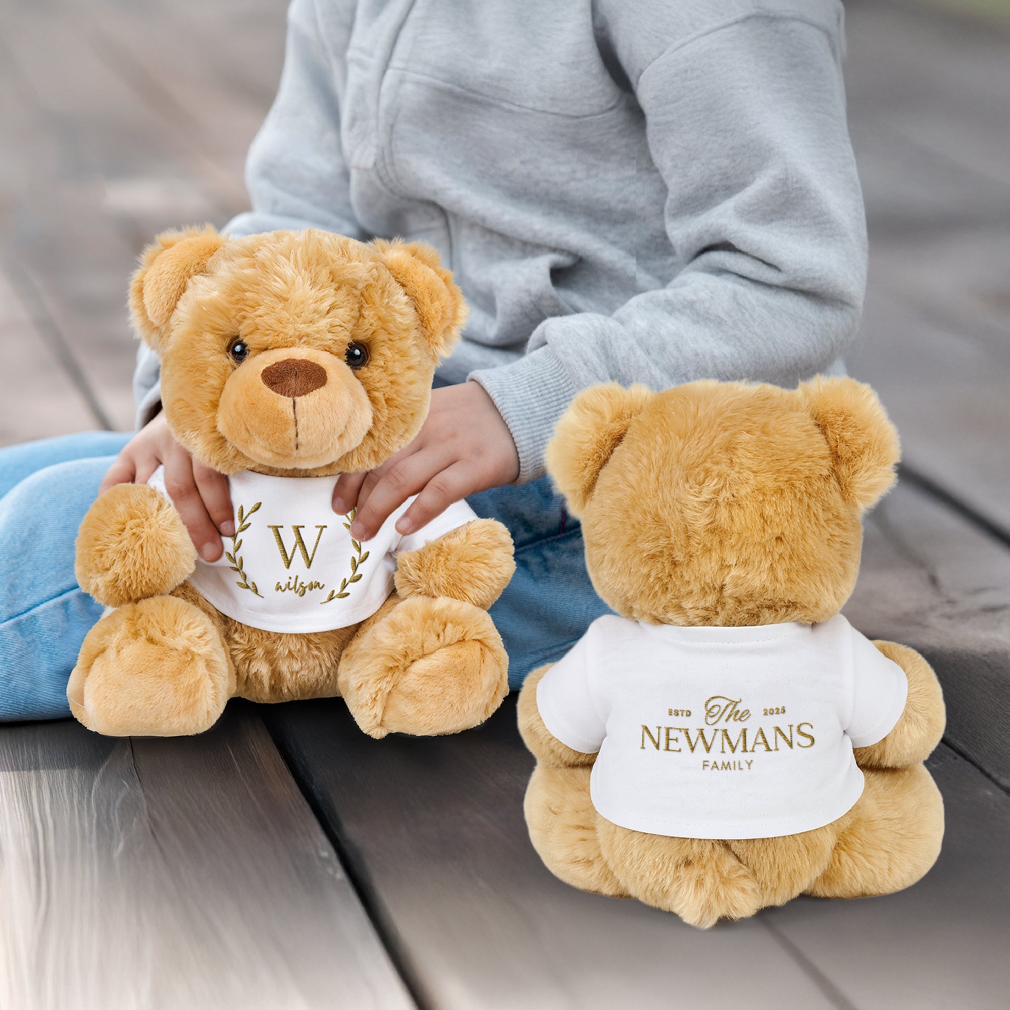 Custom Embroidered Family Teddy Bear, Personalised Plush Toy Keepsake | Wedding Anniversary Couple, Baby First Birthday Christening Kid Gift