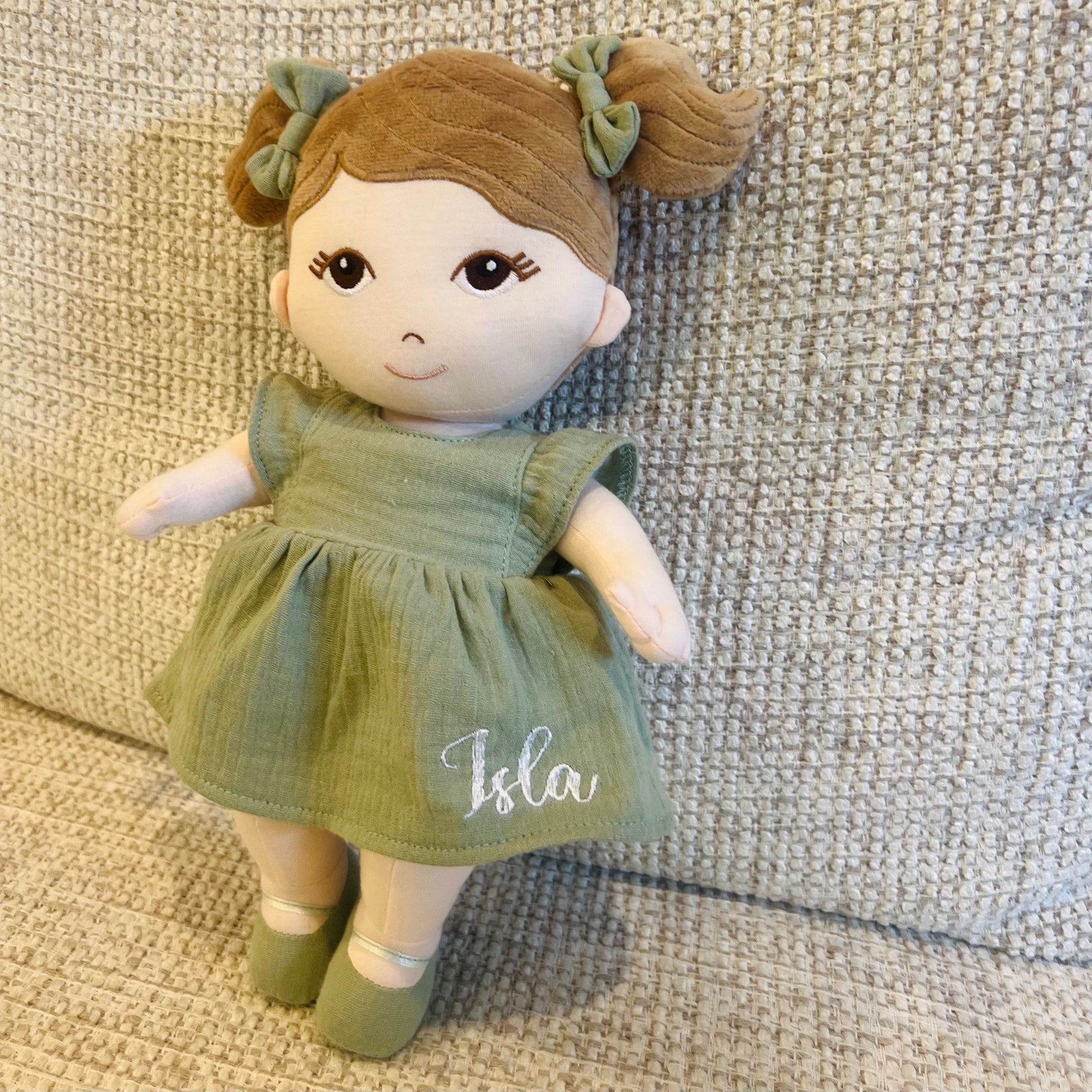 Personalised Embroidery Plush First Baby Doll, Custom Embroidered Name Sleep Soft Little Baby Toy Girl Christening Birthday Shower Xmas Gift