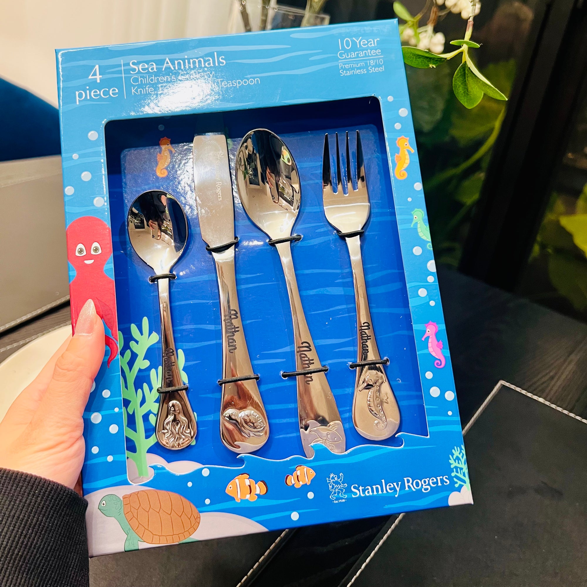 Custom Engraved Kid's Cutlery 4 Piece Set, Personalised Children Name Spoons, Fork, Knife/ Daycare Dining Tools, First Birthday Baptism Gift