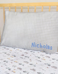 Custom Embroidered Organic Pillowcase & Port-a-Cot Sheet Set, Personalised Infant Baby Boy Name Crib Sleep Cover, Christening, Birthday Gift