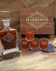 Custom Engraved Carving Old Fashion Whiskey Decanter Set, 4  Scotch Glasses & Wooden Box, Personalised Barware Dad, Groomsmen Corporate Gift
