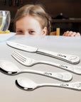 Custom Engraved Kid's Cutlery 4 Piece Set, Personalised Children Name Spoons, Fork, Knife/ Daycare Dining Tools, First Birthday Baptism Gift