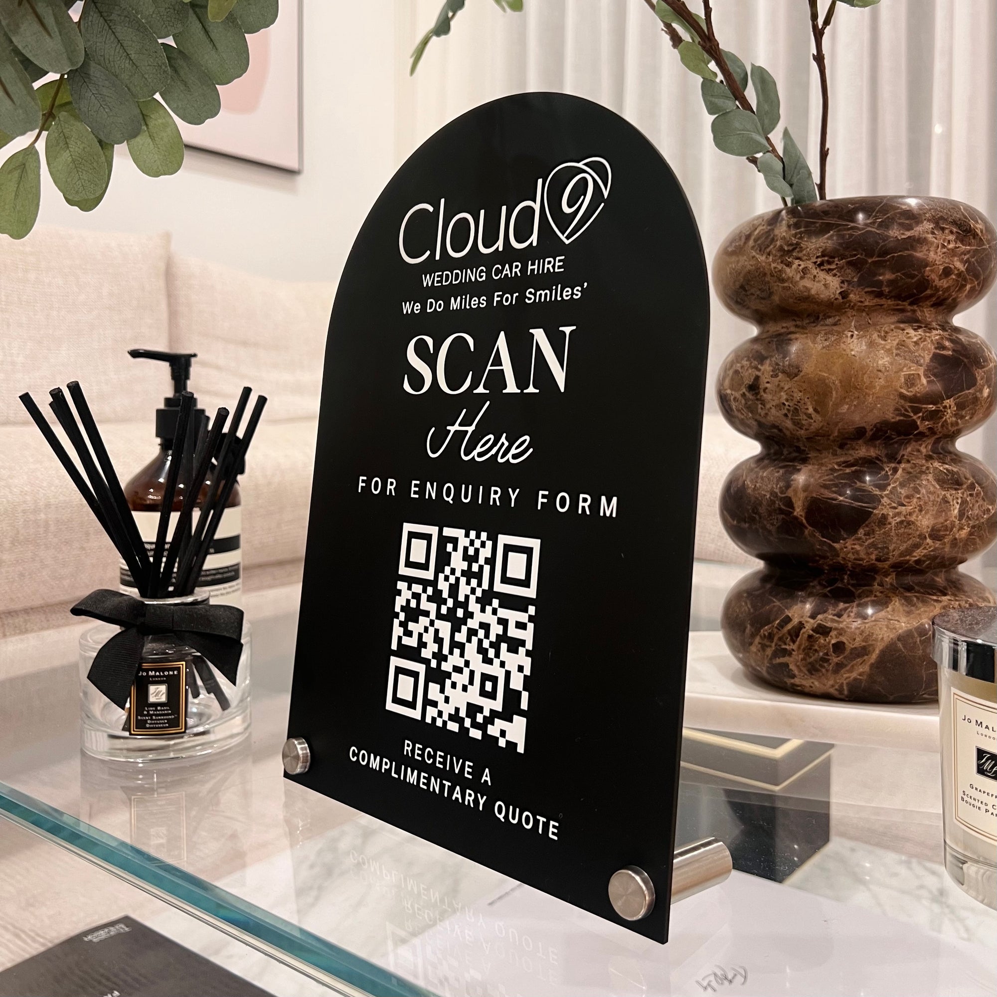 Personalised Acrylic Arch QR Code Scan To Pay Business Sign, Custom UV Print Mirror Spa, Beauty Salon, Cafe Retail Reception Display Signage