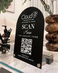 Personalised Acrylic Arch QR Code Scan To Pay Business Sign, Custom UV Print Mirror Spa, Beauty Salon, Cafe Retail Reception Display Signage