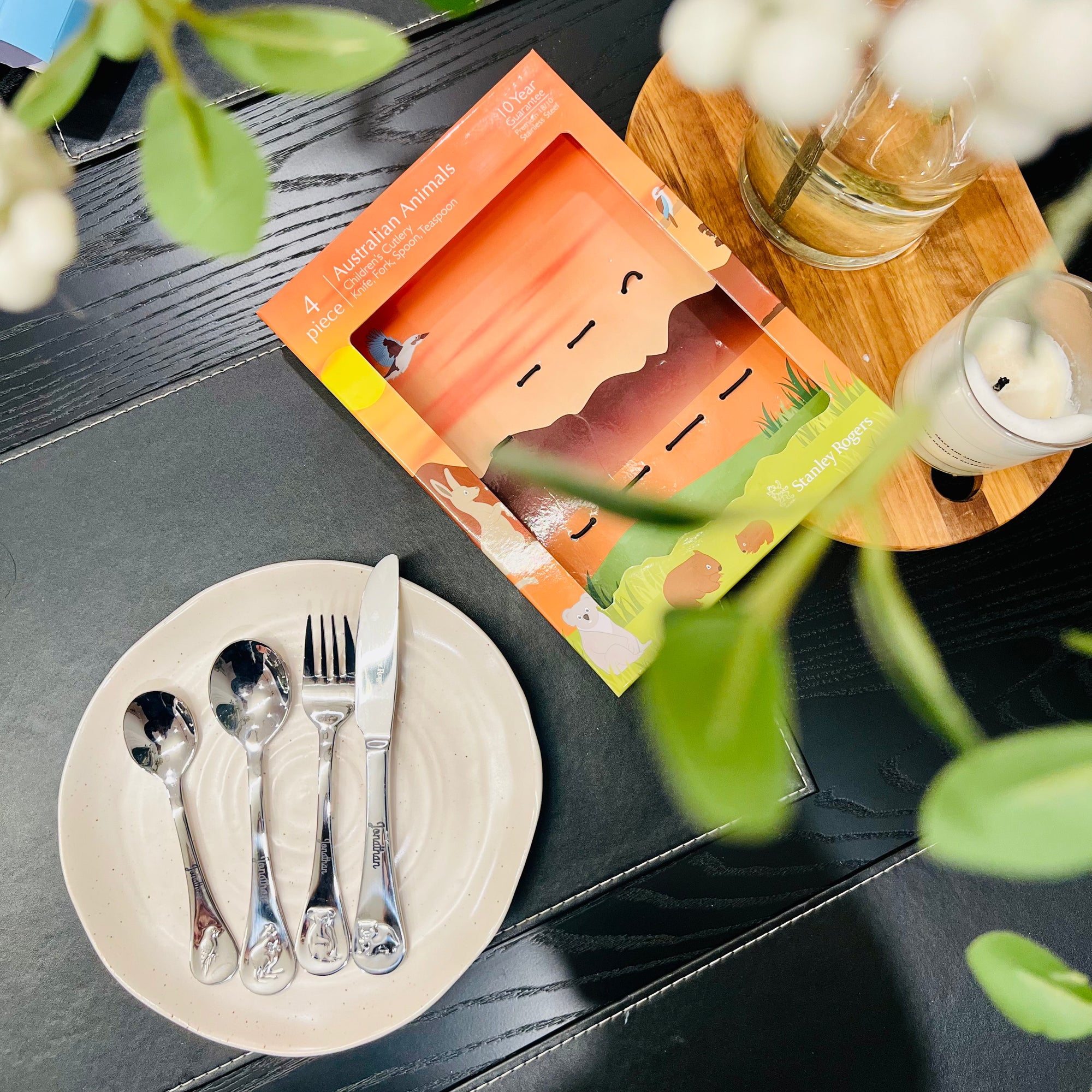 Custom Engraved Kid's Cutlery 4 Piece Set, Personalised Children Name Spoons, Fork, Knife/ Daycare Dining Tools, First Birthday Baptism Gift