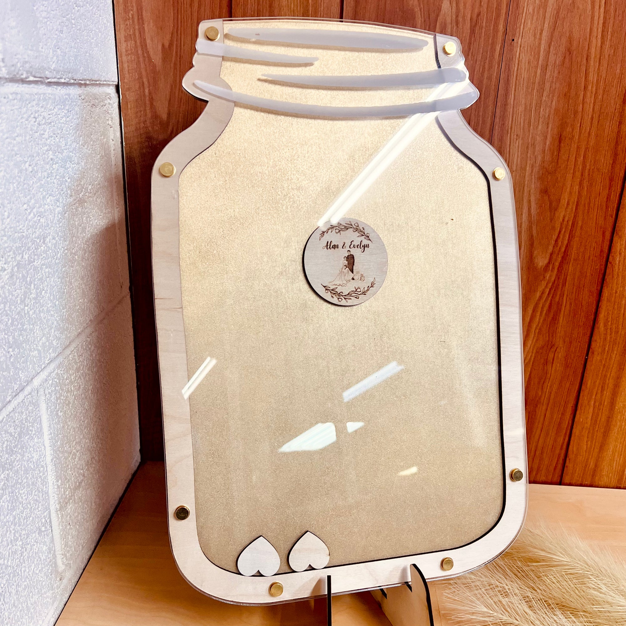 Custom Made Laser Cut Plywood & Acrylic Jar Shape Wedding Drop Box, Rustic Personalised Name Guest Book Alternative, Stationery Table Decor