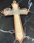 Personalised Double Layers 3D Acrylic & Wooden Christening Cross, Custom Religious Name Sign Baptism Newborn Birthday, Wedding Memorial Gift